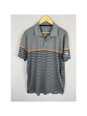 RLX Ralph Lauren Mens Grey Striped Golf Polo Shirt Jasper Park Lodge Large